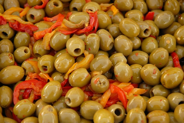 Seasoned olives at the market