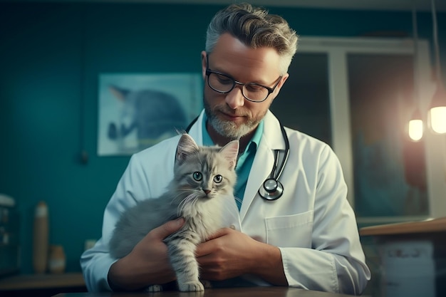 Seasoned Veterinary Professional Performing Regular Wellness Check Generative AI