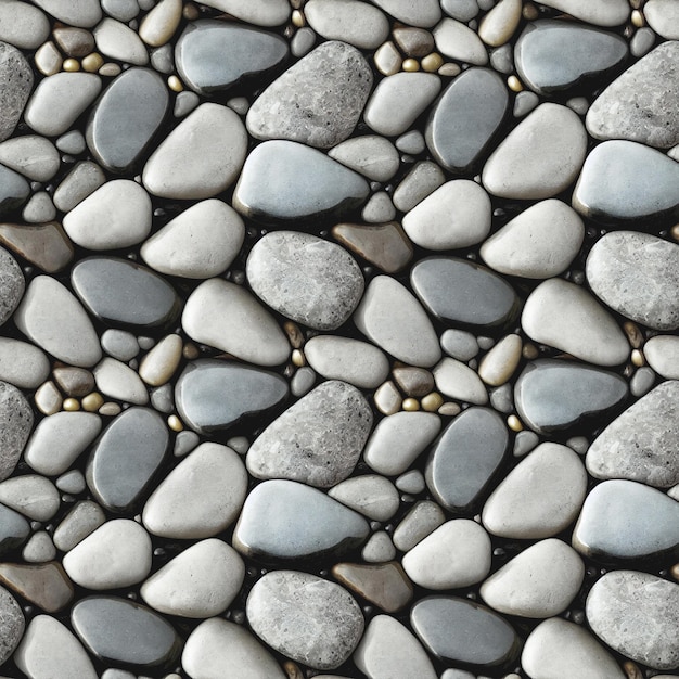 Бесшовный узор из морских камней Полированная округлая галька, повторяющая фон Реалистичная 3D иллюстрация