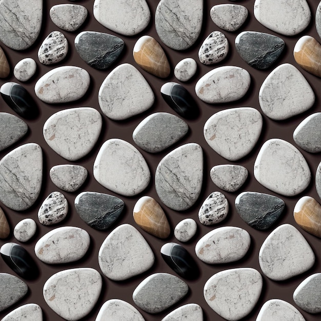 Seastones seamless pattern Polished rounded pebbles repeating background Realistic 3D illustration