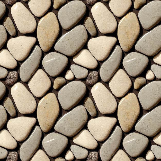 Бесшовный узор из морских камней Полированная округлая галька, повторяющая фон Реалистичная 3D иллюстрация