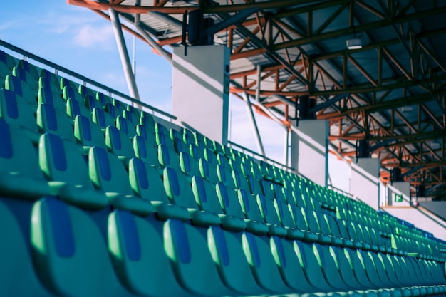 Seat football stadium green, Football stadium view.