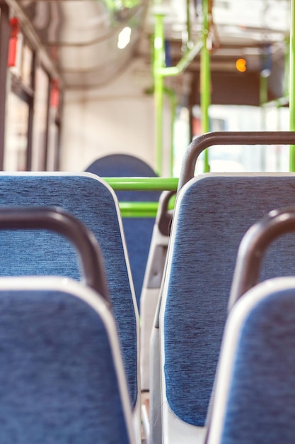 Seats in the city bus. Vertical composition