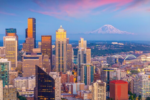 Seattle city downtown skyline cityscape in Washington State USA