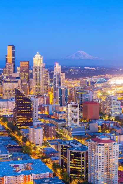 Seattle city downtown skyline cityscape in Washington State USA