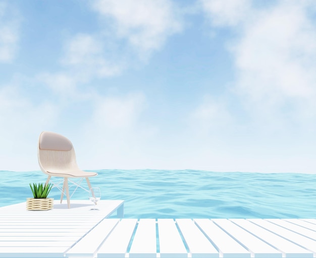 Photo seaview with beach lounge in 3d rendering