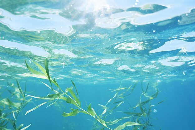 写真 透明 な 青い 水 に 浮かぶ 海藻