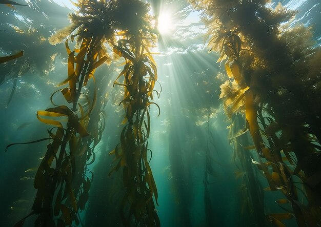 Photo a seaweed grows in an ocean with the sun shining through the water