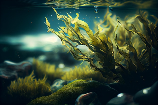 Photo seaweed in shallow ocean watergenerative ai