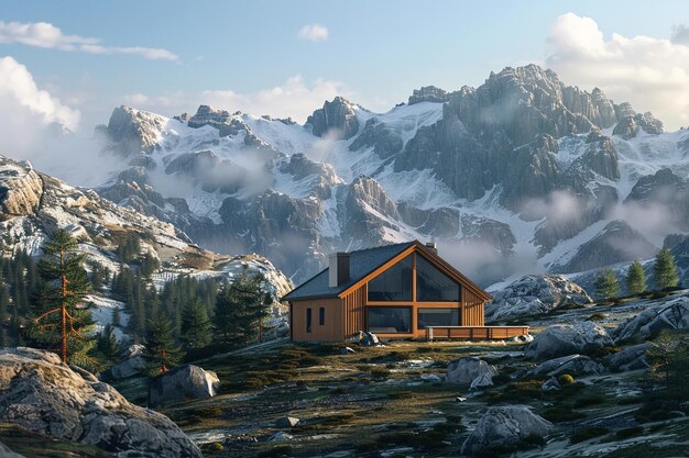 Photo a secluded cabin nestled in the mountains