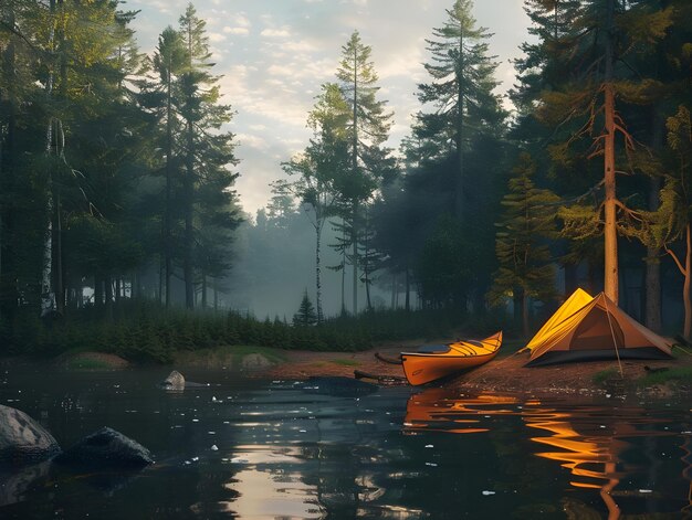 Photo secluded camping spot in forest clearing ai generated