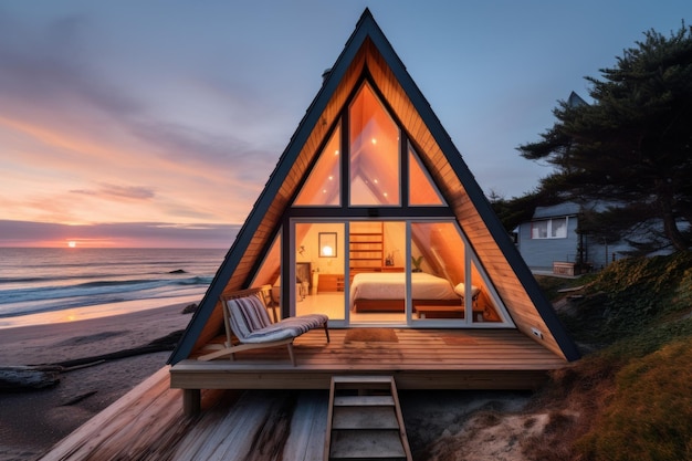 Secluded Cozy beach cabin Sea island tree Generate Ai