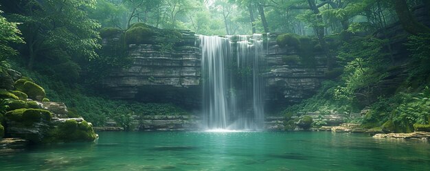 Photo a secluded forest waterfall hidden deep within wallpaper