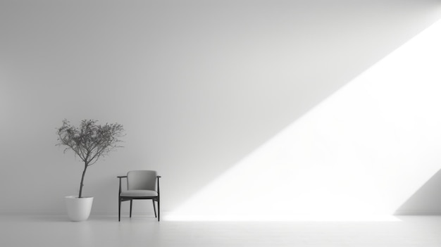 사진 고립된 평온성 미니멀리즘 백색 의자 조용한 빈 방에서