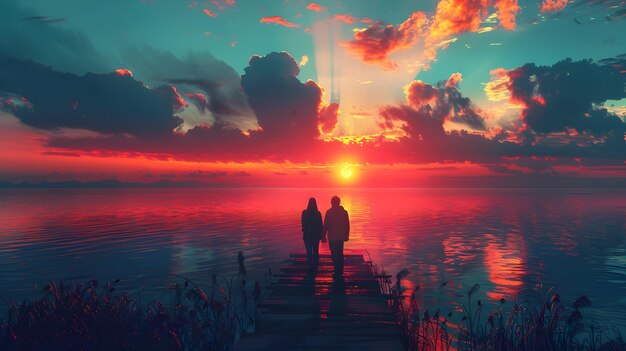 写真 secluded sunset haven a couples tranquil retreat as the sky blazes with vibrant colors in adobe