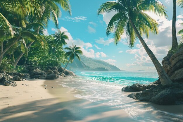 A secluded tropical beach with palm trees