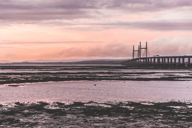 Second Severn bridge at sunset