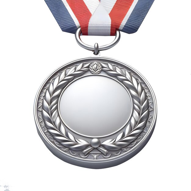 secound place silver medal prize 3d design with ribbon illustration front view