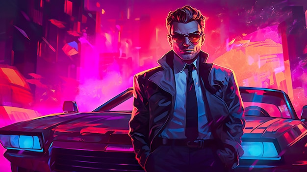 Миссия секретного агента Synthwave 80s ai generate