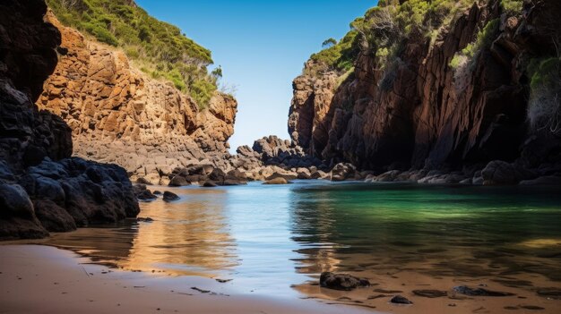 A secret beach cove with azure water and soft sand