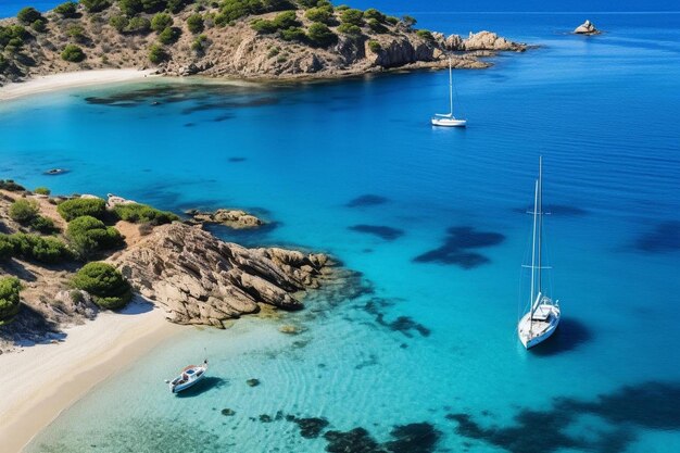 Secret beach with clear water perfect for romantic vacation sailboats and catamarans anchor in the