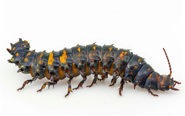 Photo the secret life of beetle larvae on white background