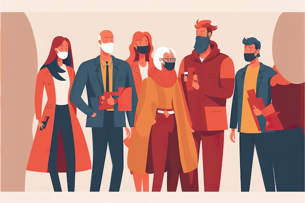 Secret society People in swits and masks flat illustration