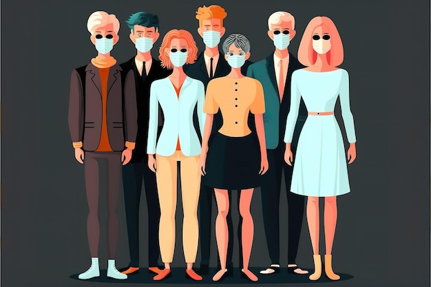 Secret society People in swits and masks flat illustration