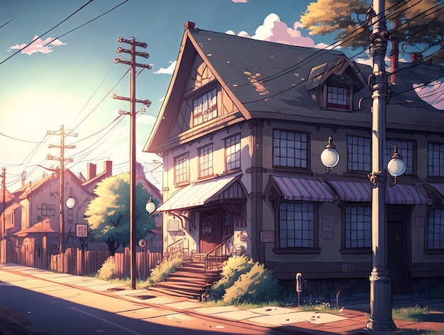 2D-иллюстрация Secret Town Day на фоне аниме