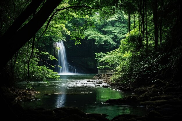 Secretive Waterfall Hidden in Dense Foliage