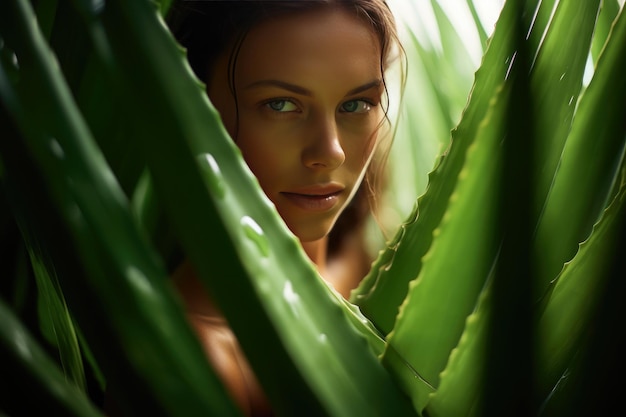 Foto segreti del benessere della pelle donna con aloe vera