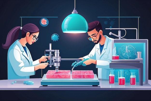 遺伝子保全のための CRISPR テクノロジーを利用する学生と研究室のセクションベクトルイラストレーション