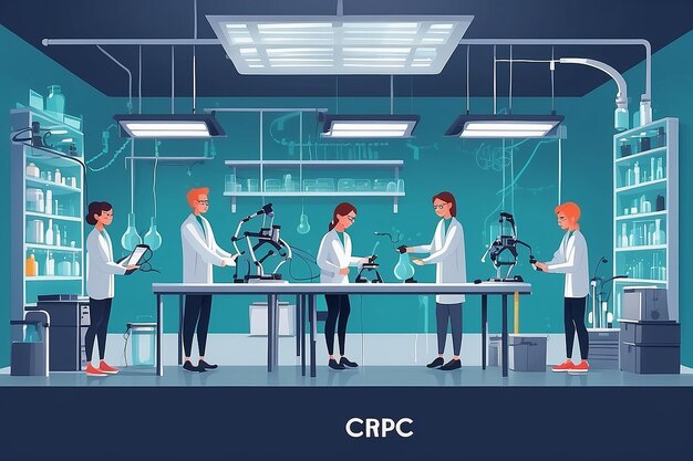 Photo a section of the lab with students using crispr technology for genetic modification experiments vector illustration in flat style