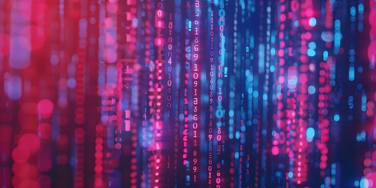 Photo secure data representation digital binary code falling on screen in abstract technology background concept data privacy cybersecurity binary code abstract technology digital background