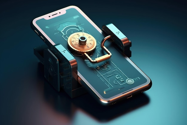 Photo secure digital lock on a smartphone generative ai