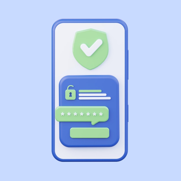 Secure login to your account on mobile phone 3d rendering