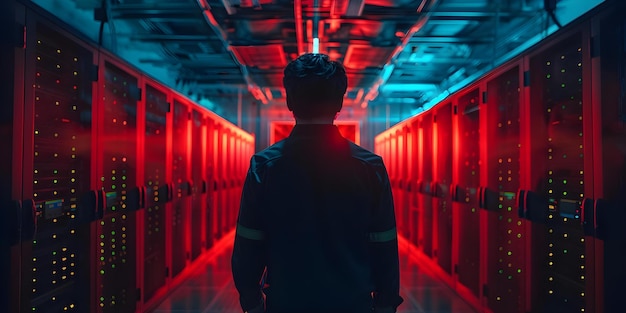 securing data and cybersecurity in a server farm data center concept encryption protocols data backup strategies network security measures access control policies cyber threat detection