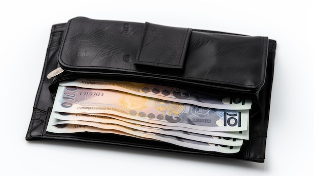 Securing Wealth A Glimpse of Isolated 200 Euro Banknotes in a Black Wallet AR 169