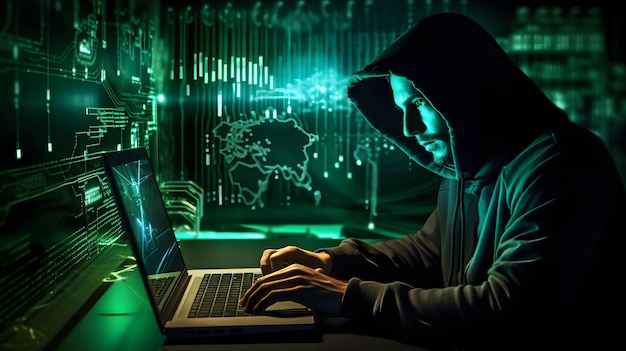 Security analyst trying fighting cyber crime Cyber hacker with computer