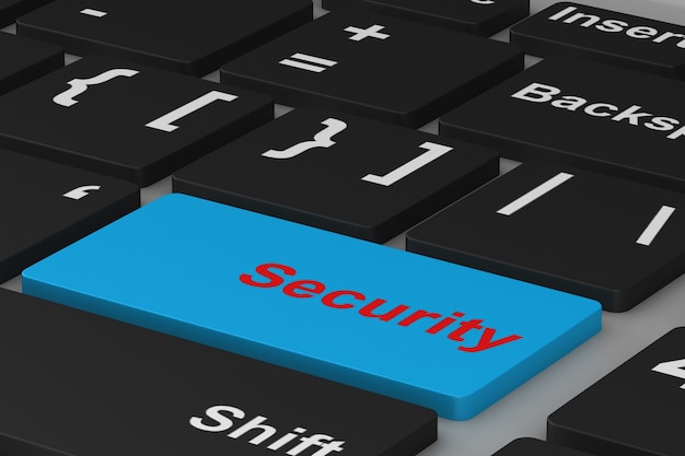 Security button on keyboard. 3D illustration