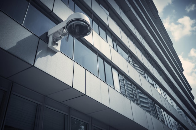 A security camera on a building