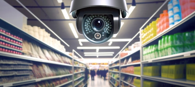 A security camera over a convenience store perspective Generati