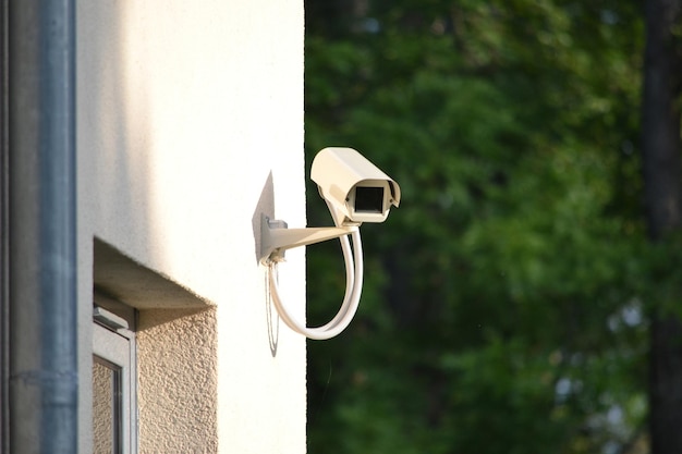 Security camera installed on a wall