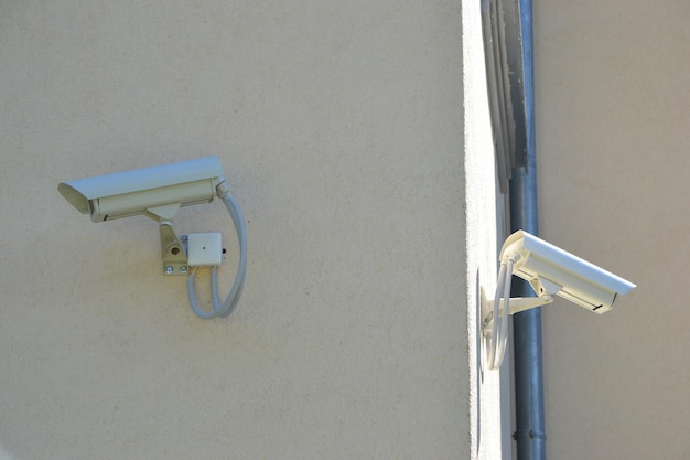 Security camera installed on a wall