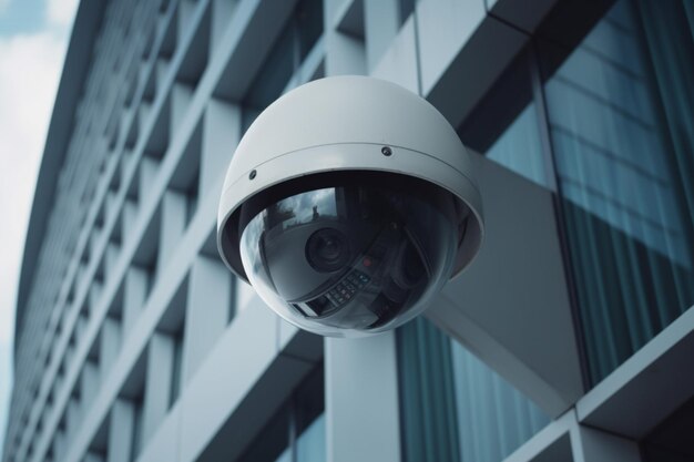 A security camera outside a building with the word security on it