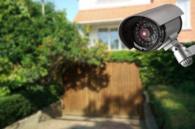 Security camera and private house on the background