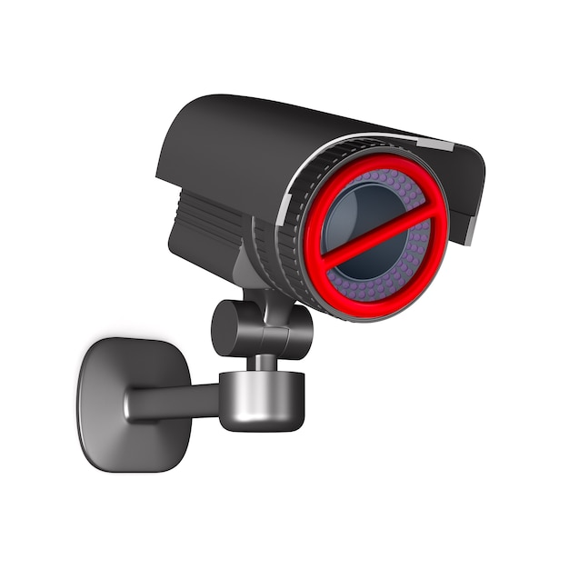 Security camera with forbidden sign. Isolated 3D rendering