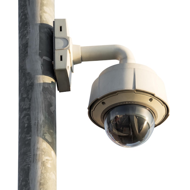 Security camera with metal pillar isolated on white background