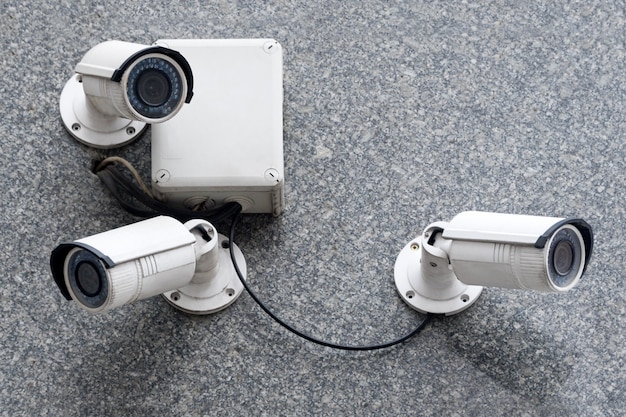 Security cameras on modern building