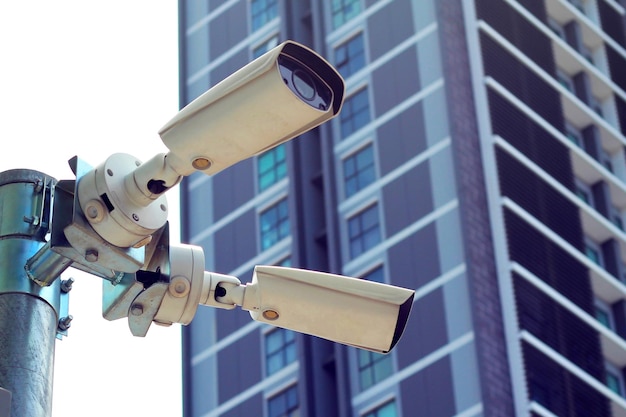 Security CCTV camera on a pole